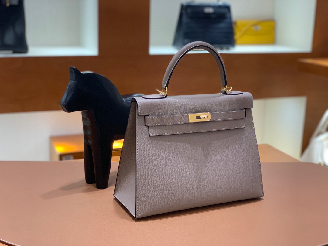 Hermes 爱马仕 Kelly 凯莉包 28CM Epsom皮  沥青灰 金扣 全手工