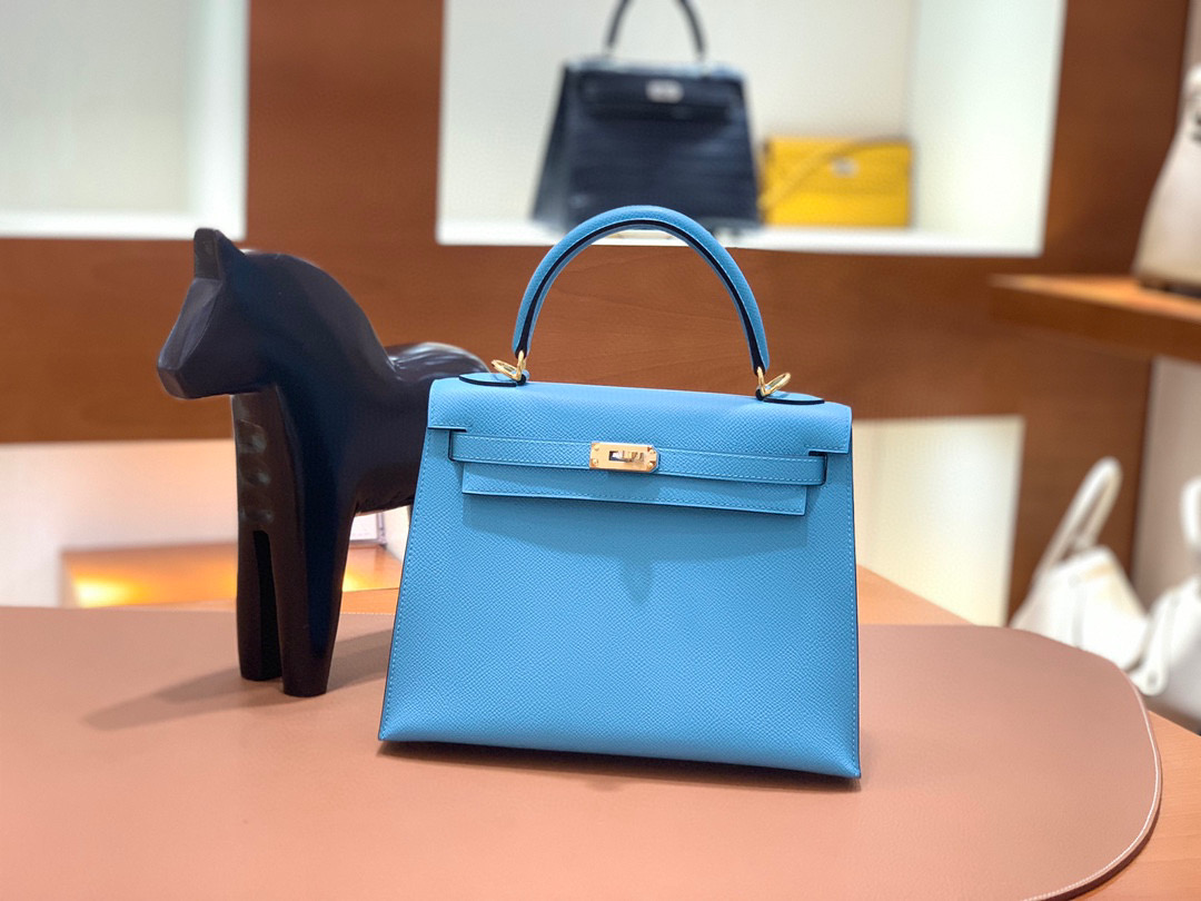 Hermes 爱马仕 Kelly 凯莉包 25CM Togo皮  北方蓝 金扣 全手工