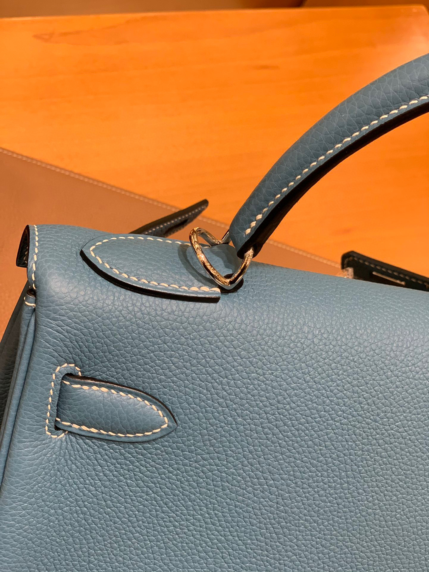 Hermes 爱马仕 Kelly 凯莉包 28CM Togo皮 牛仔蓝 银扣 全手工