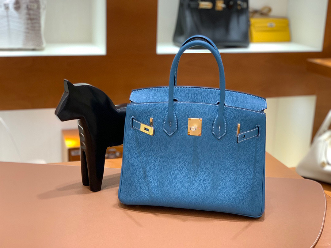 爱马仕 Hermes 铂金包 Birkin 30CM 全手工 牛仔蓝 金扣