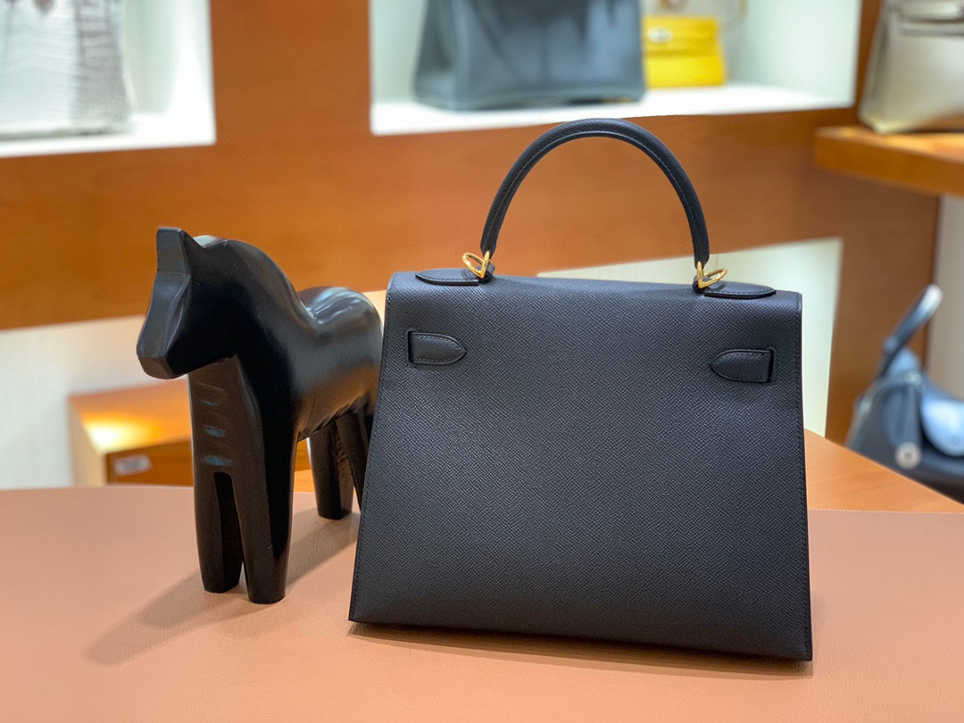 Hermes 爱马仕 Kelly 凯莉包 25CM Epsom皮 黑色银扣 全手工