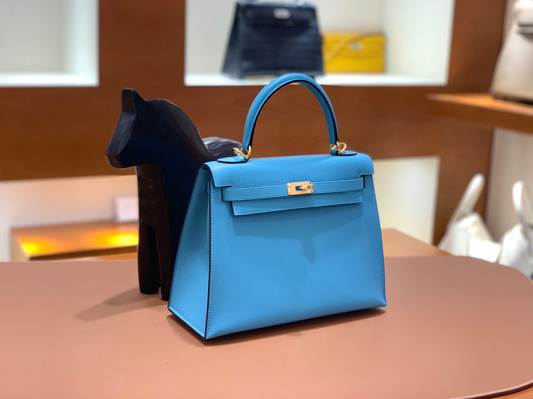 Hermes 爱马仕 Kelly 凯莉包 25CM Togo皮  北方蓝 金扣 全手工