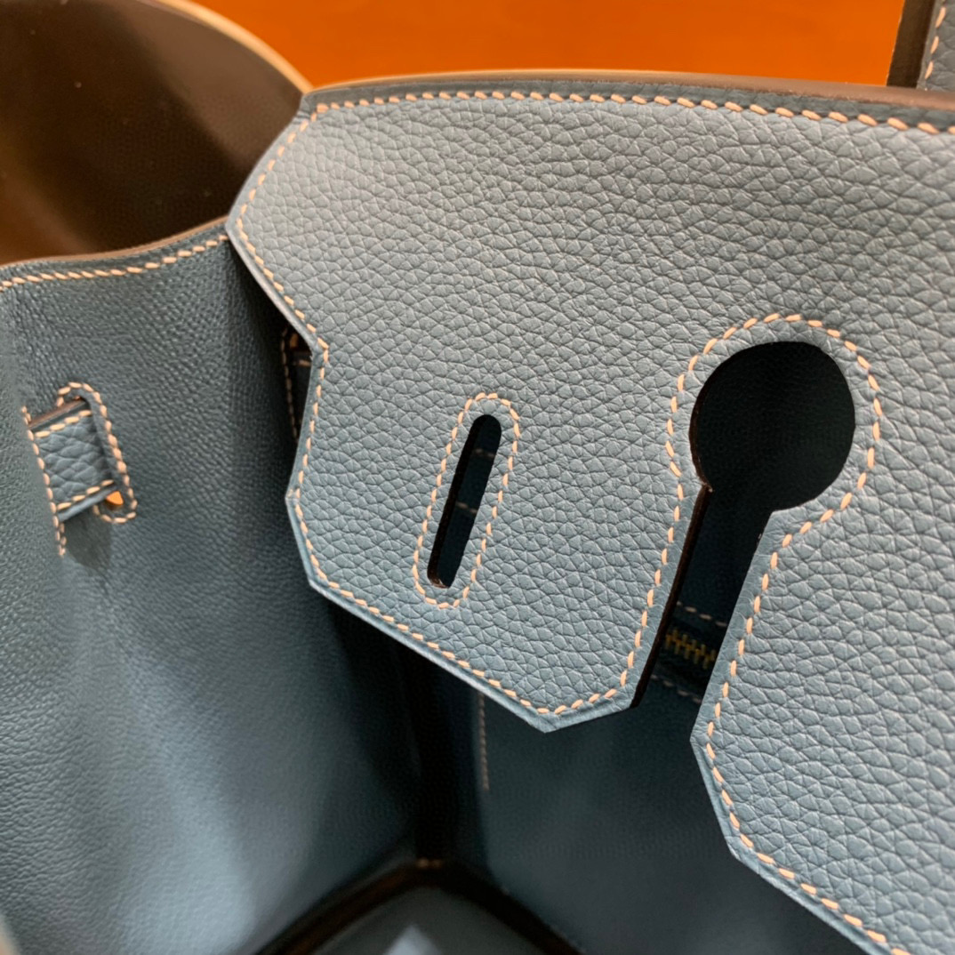 爱马仕 Hermes 铂金包 Birkin 30CM 全手工 牛仔蓝 金扣