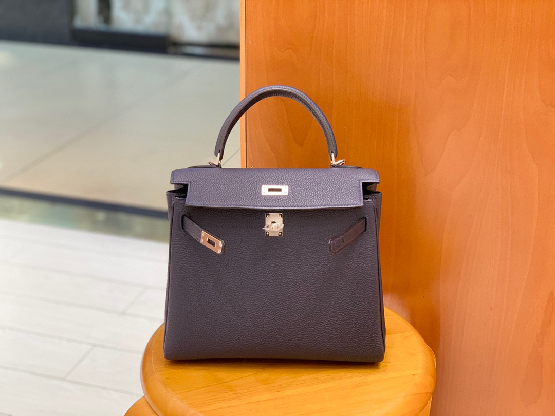 Hermes 爱马仕 Kelly 凯莉包 25CM Togo皮 午夜蓝 银扣 全手工