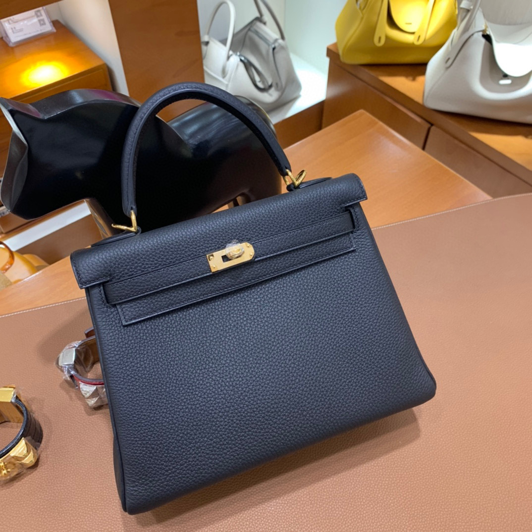 Hermes 爱马仕 Kelly 凯莉包 25CM Togo皮  黑色 金扣 全手工