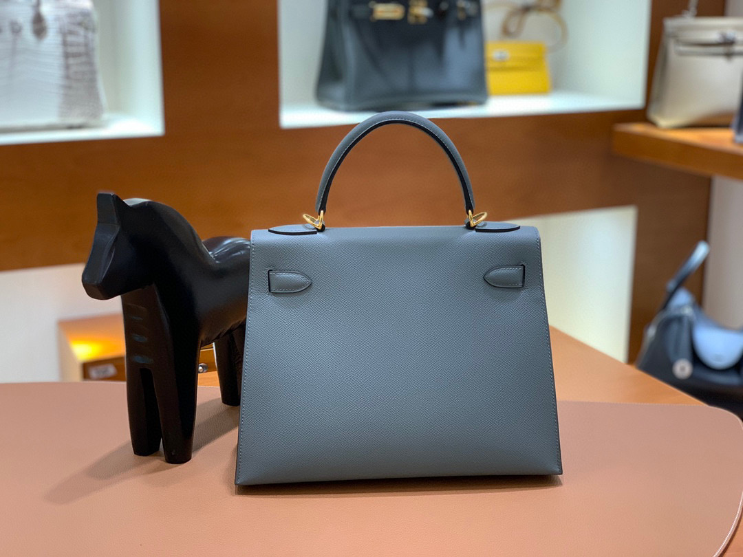 Hermes 爱马仕 Kelly 凯莉包 28CM Epsom皮  杏仁绿 金扣 全手工