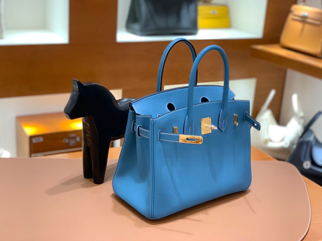 爱马仕 Hermes 铂金包 Birkin 30CM 全手工 牛仔蓝 金扣