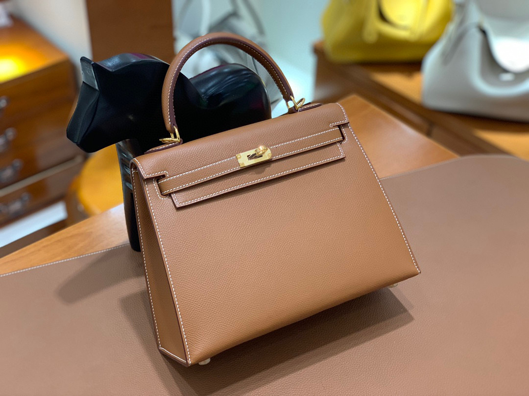 Hermes 爱马仕 Kelly 凯莉包 25CM Epsom皮  金棕色 金扣 全手工
