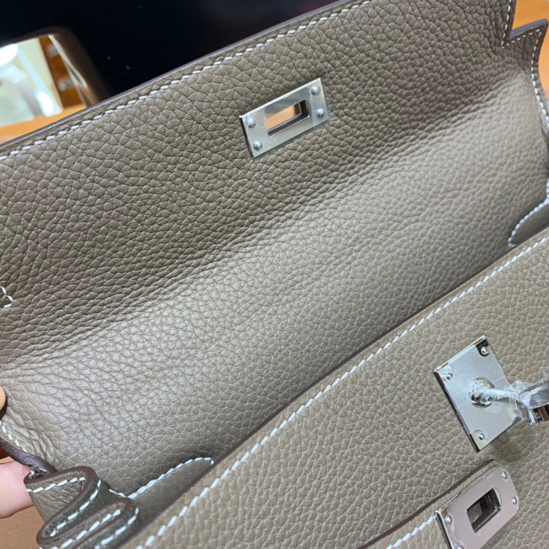 Hermes 爱马仕 Kelly 凯莉包 25CM Togo皮  大象灰 银扣 全手工