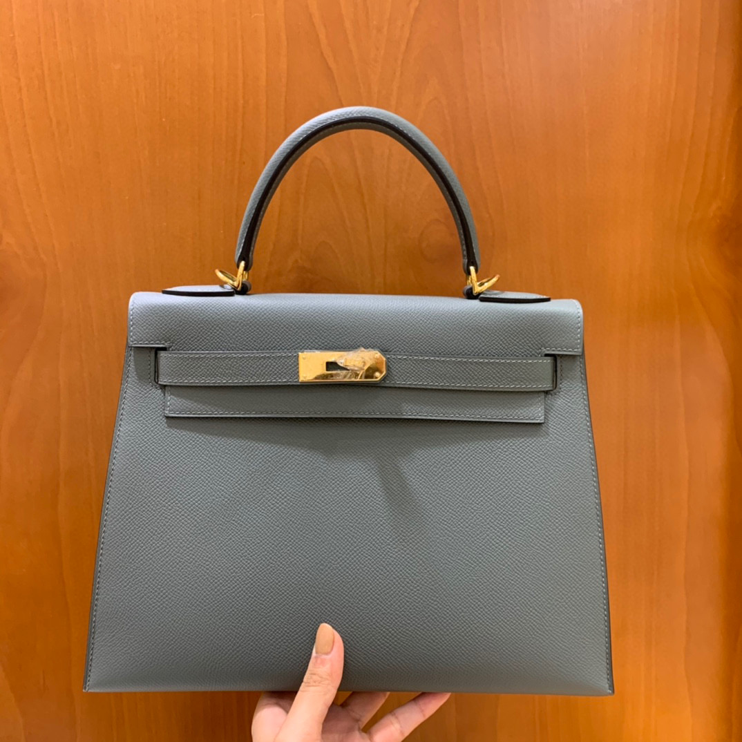 Hermes 爱马仕 Kelly 凯莉包 28CM Epsom皮  杏仁绿 金扣 全手工