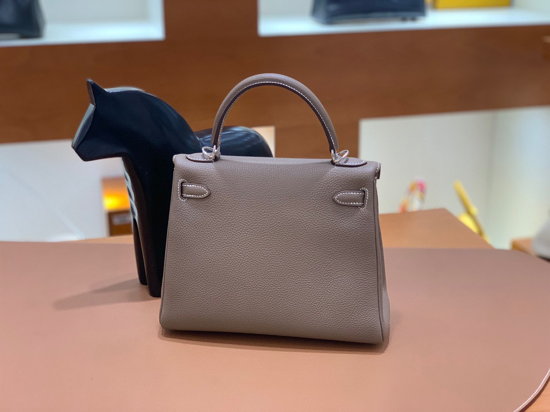 Hermes 爱马仕 Kelly 凯莉包 25CM Togo皮  大象灰 银扣 全手工
