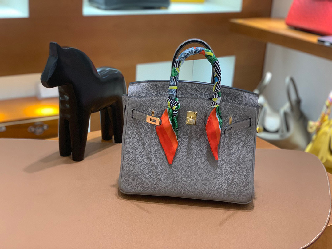 爱马仕 Hermes 铂金包 Birkin 25CM 全手工  沥青灰 金扣