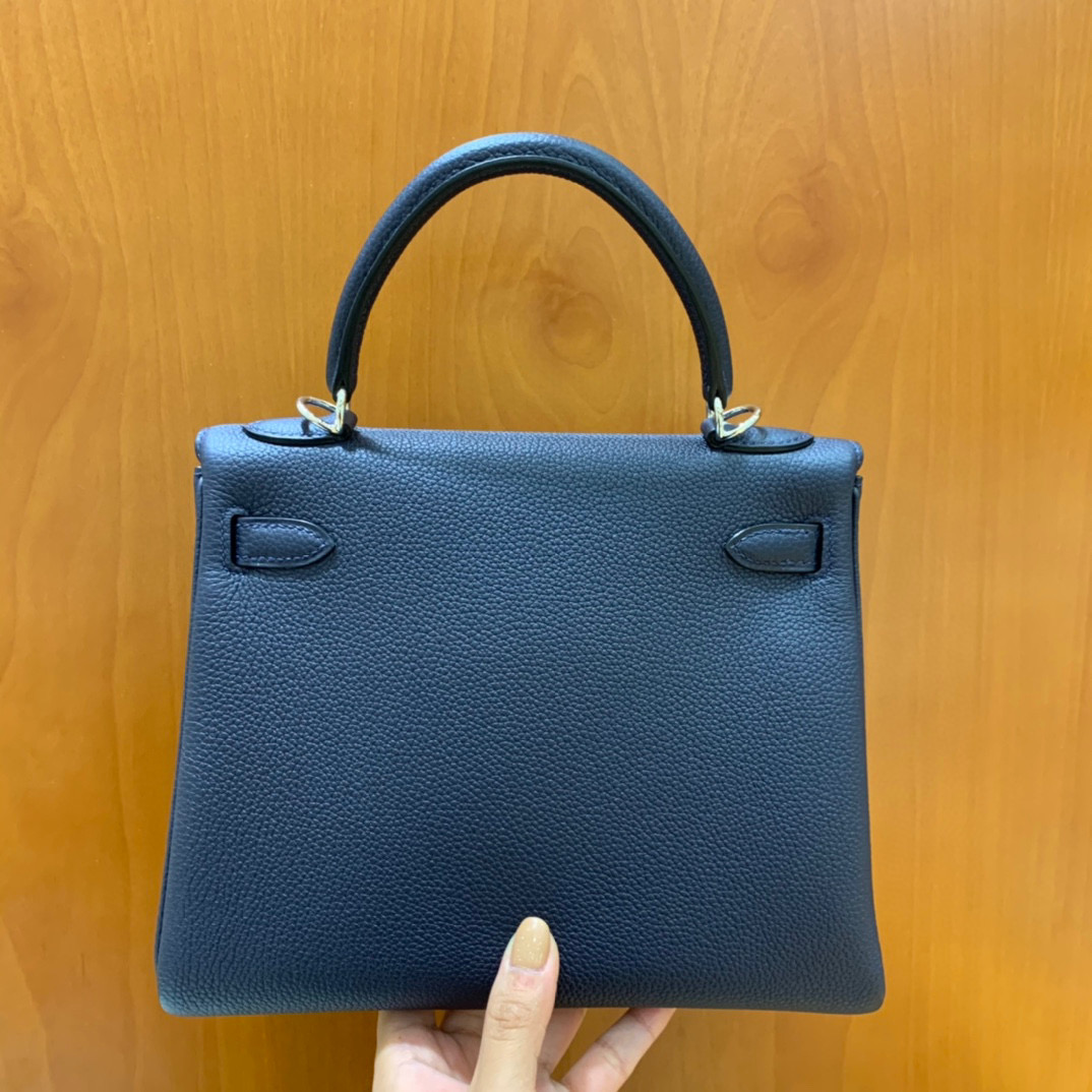 Hermes 爱马仕 Kelly 凯莉包 25CM Togo皮 午夜蓝 银扣 全手工