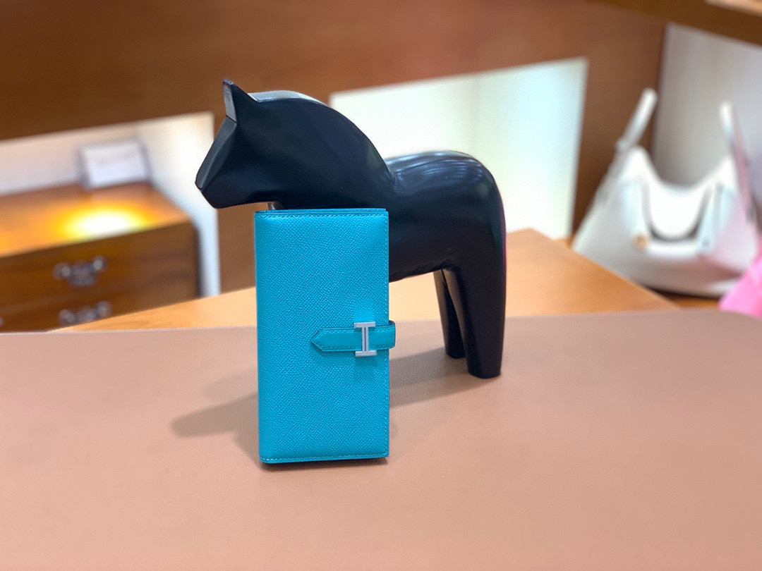 爱马仕 Hermes Bearn 西装夹 钱包 Epsom皮  孔雀蓝 银扣