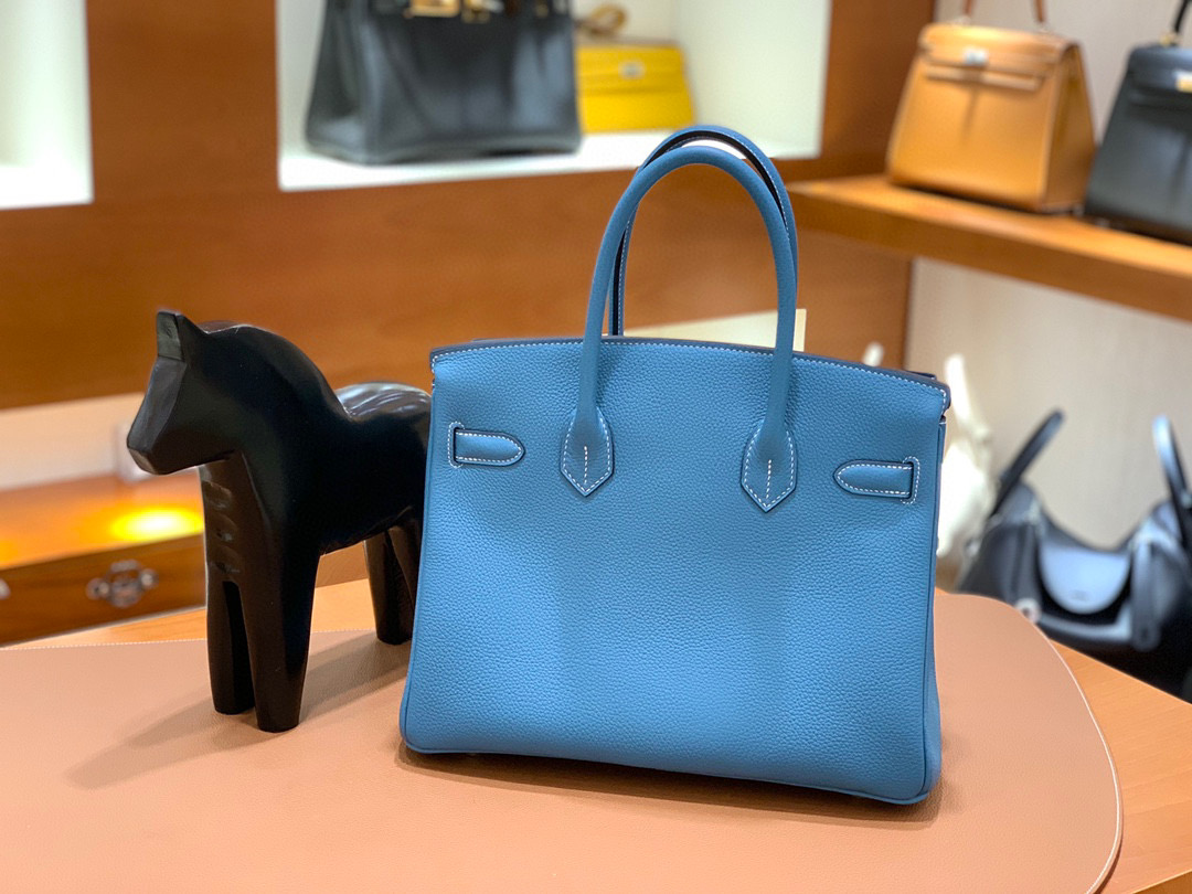 爱马仕 Hermes 铂金包 Birkin 30CM 全手工 牛仔蓝 金扣
