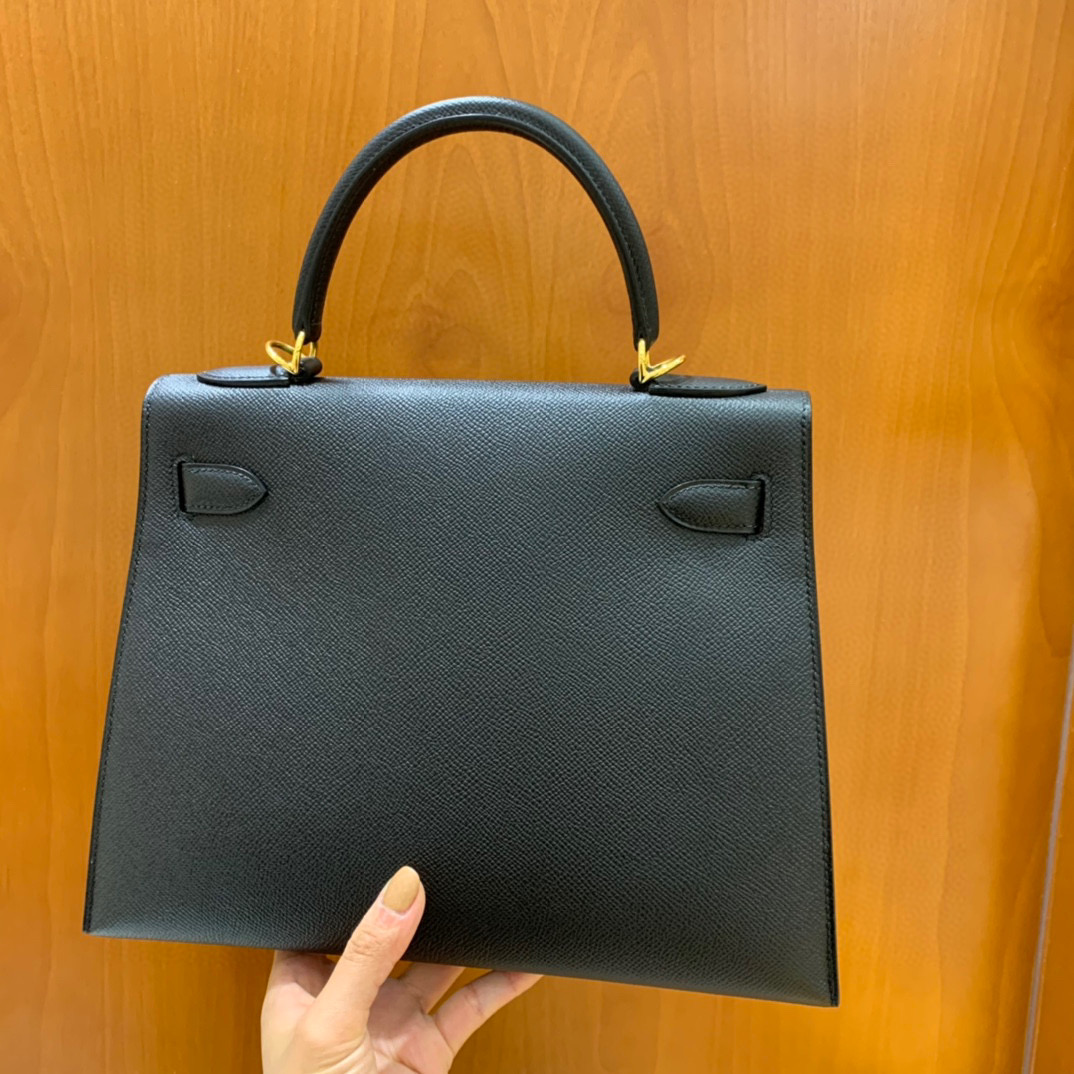 Hermes 爱马仕 Kelly 凯莉包 25CM Epsom皮 黑色银扣 全手工