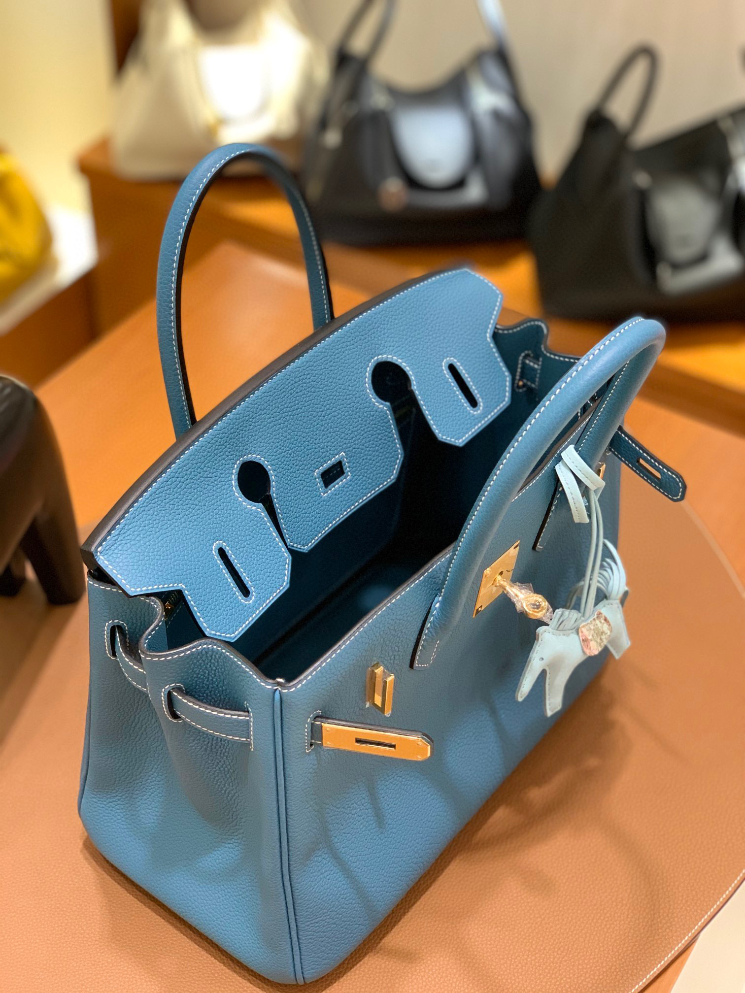 爱马仕 Hermes 铂金包 Birkin 30CM 全手工 牛仔蓝 金扣
