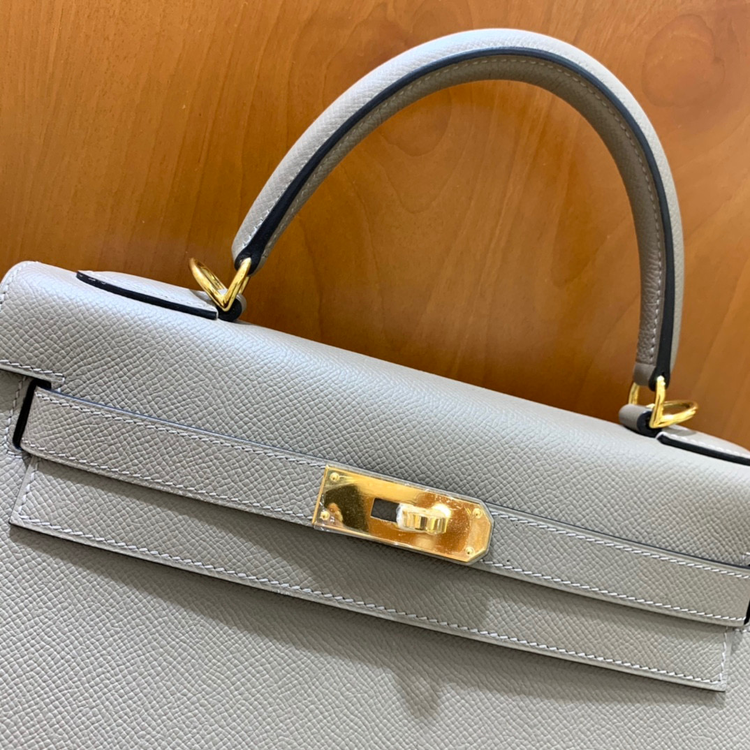 Hermes 爱马仕 Kelly 凯莉包 28CM Epsom皮  沥青灰 金扣 全手工