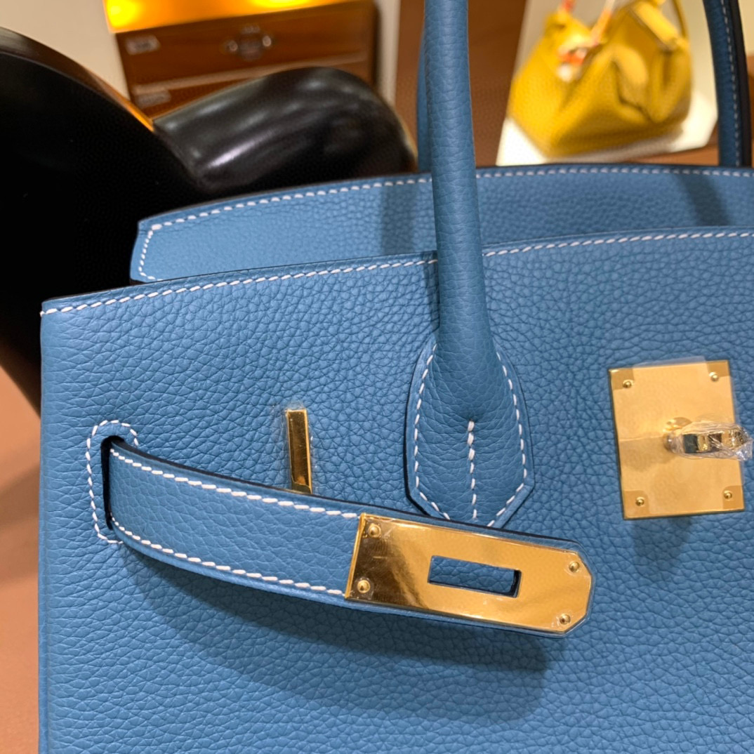 爱马仕 Hermes 铂金包 Birkin 30CM 全手工 牛仔蓝 金扣