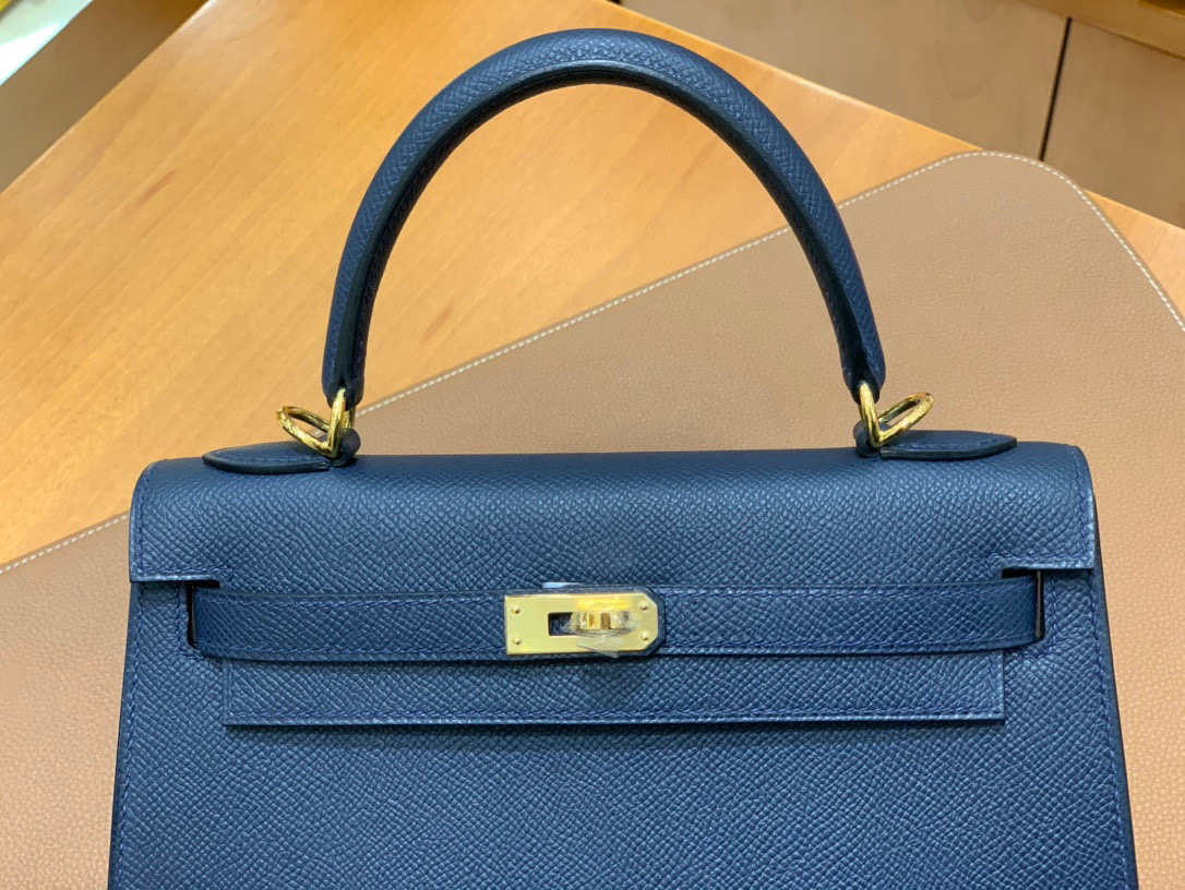Hermes 爱马仕 Kelly 凯莉包 25CM Epsom皮  午夜蓝 金扣 全手工