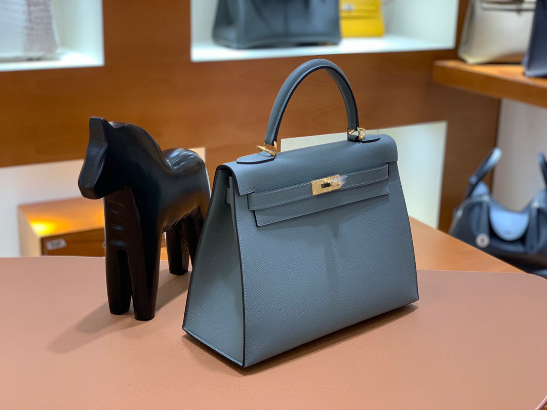 Hermes 爱马仕 Kelly 凯莉包 28CM Epsom皮  杏仁绿 金扣 全手工
