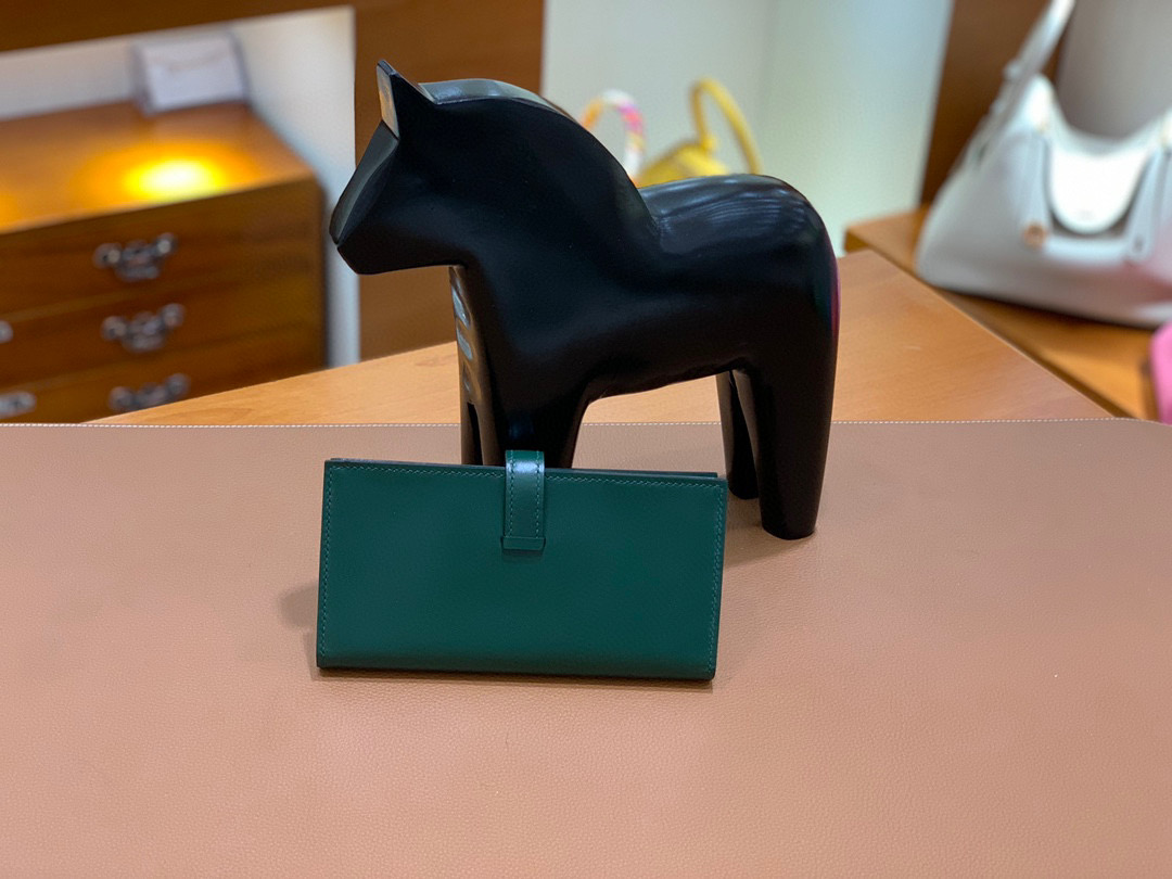 爱马仕 Hermes Bearn 西装夹 钱包 Box皮  英国绿 金扣