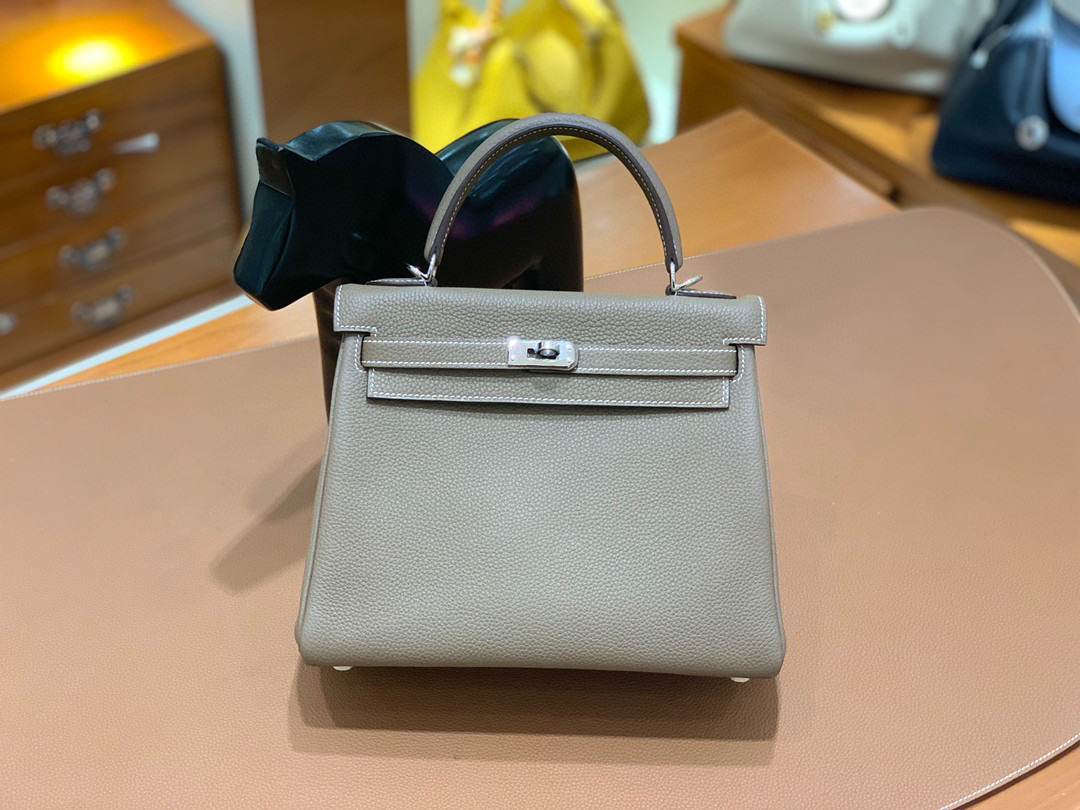 Hermes 爱马仕 Kelly 凯莉包 25CM Togo皮  大象灰 银扣 全手工
