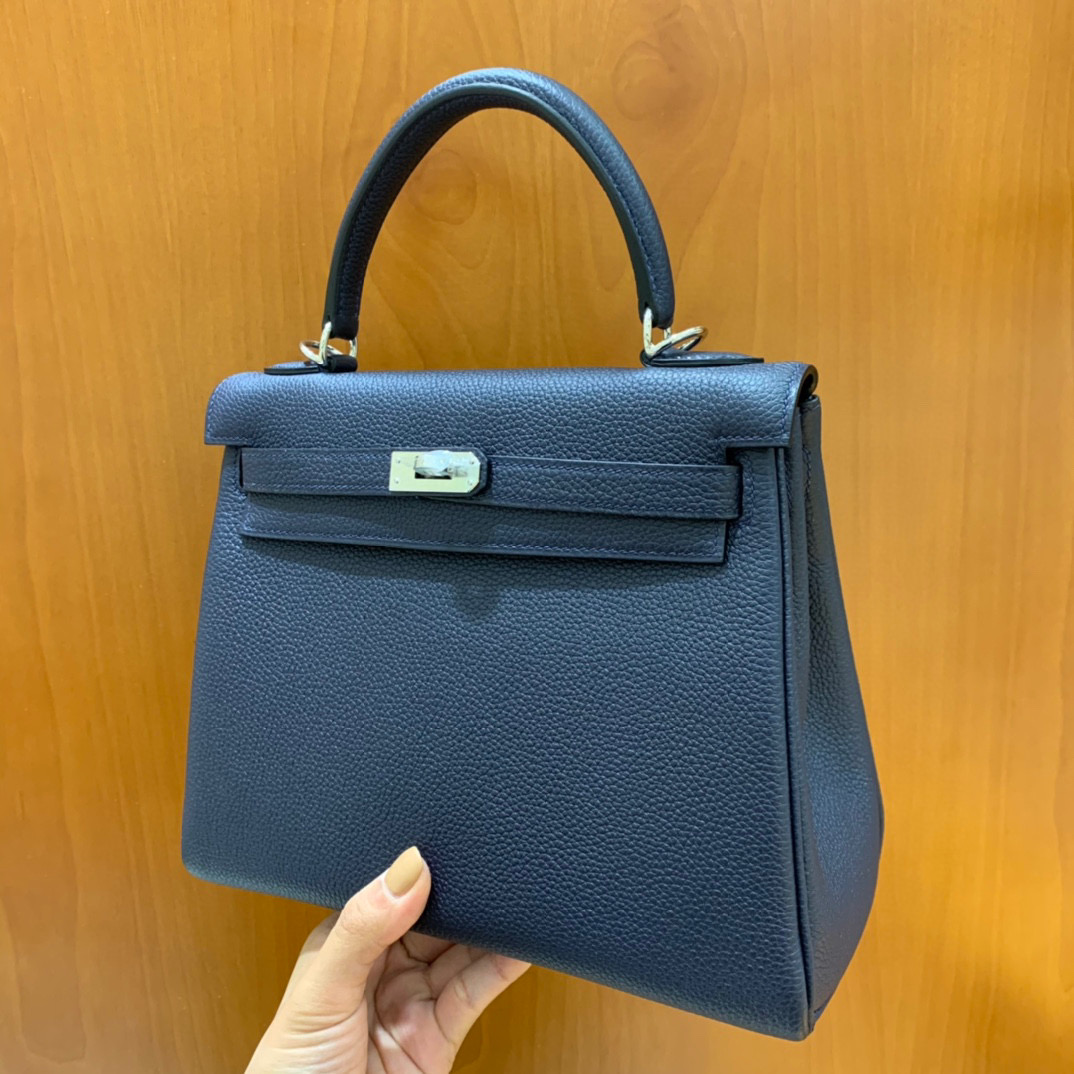 Hermes 爱马仕 Kelly 凯莉包 25CM Togo皮 午夜蓝 银扣 全手工