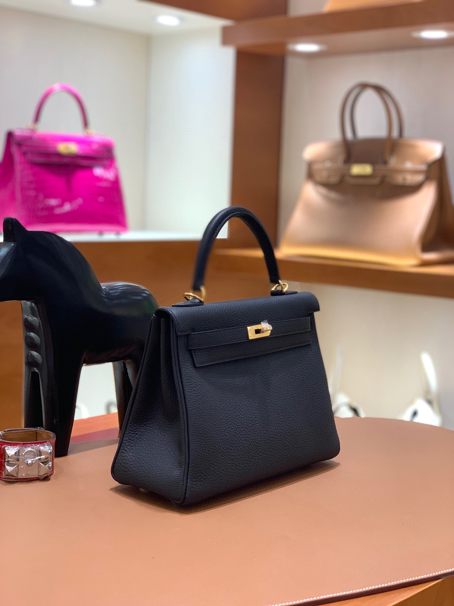 Hermes 爱马仕 Kelly 凯莉包 25CM Togo皮  黑色 金扣 全手工