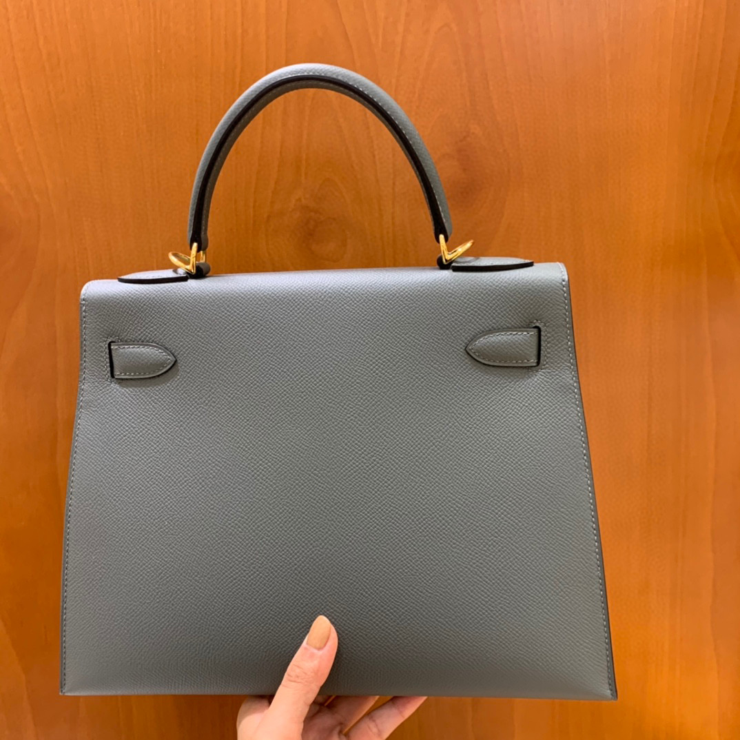 Hermes 爱马仕 Kelly 凯莉包 28CM Epsom皮  杏仁绿 金扣 全手工