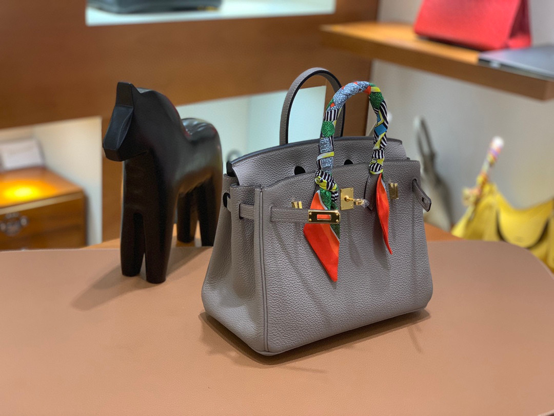 爱马仕 Hermes 铂金包 Birkin 25CM 全手工  沥青灰 金扣