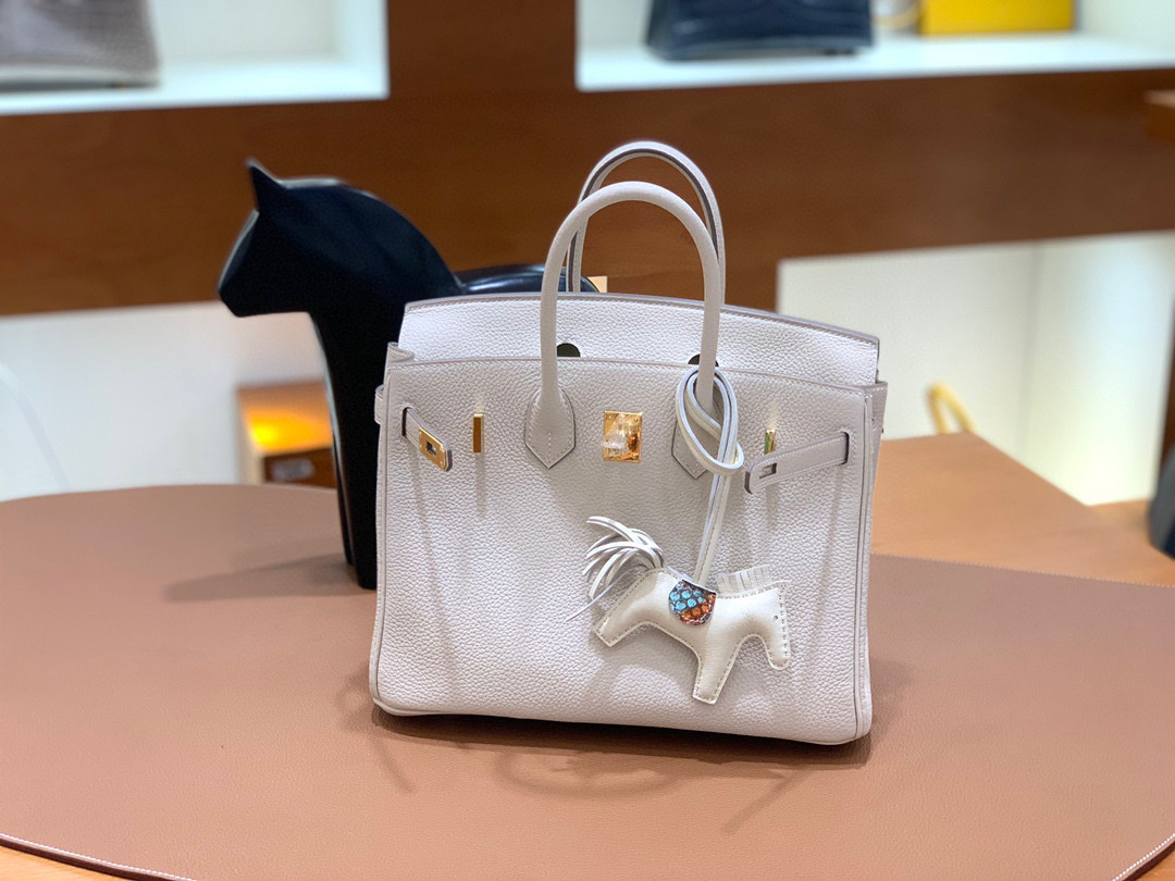 爱马仕 Hermes 铂金包 Birkin 25CM Togo皮 全手工 奶昔白 金扣