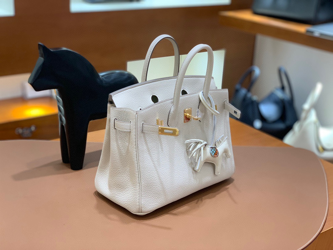 爱马仕 Hermes 铂金包 Birkin 25CM Togo皮 全手工 奶昔白 金扣