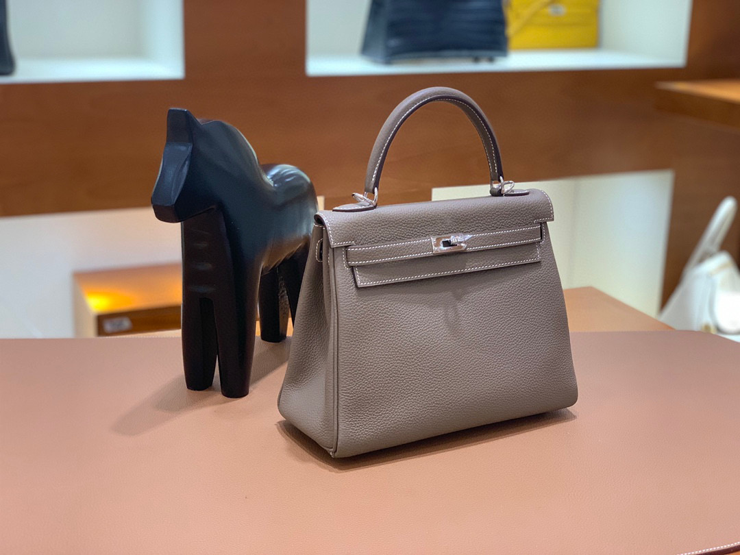 Hermes 爱马仕 Kelly 凯莉包 25CM Togo皮  大象灰 银扣 全手工