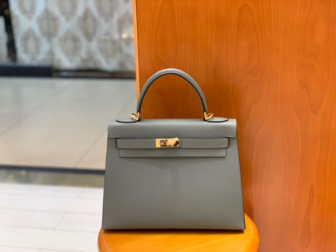 Hermes 爱马仕 Kelly 凯莉包 28CM Epsom皮  杏仁绿 金扣 全手工