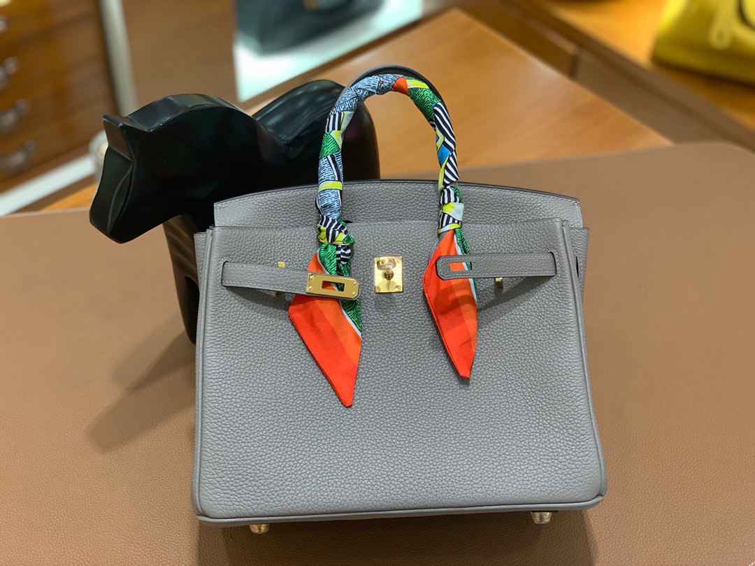 爱马仕 Hermes 铂金包 Birkin 25CM 全手工  沥青灰 金扣
