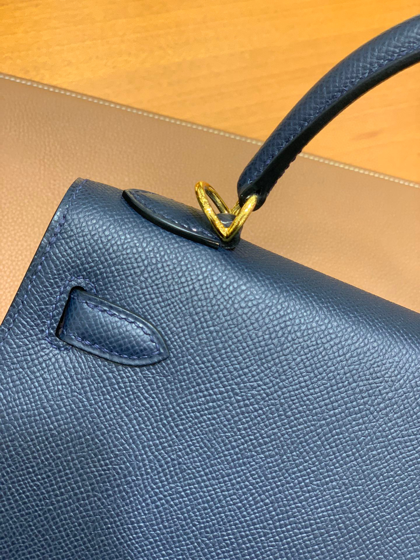 Hermes 爱马仕 Kelly 凯莉包 25CM Epsom皮  午夜蓝 金扣 全手工