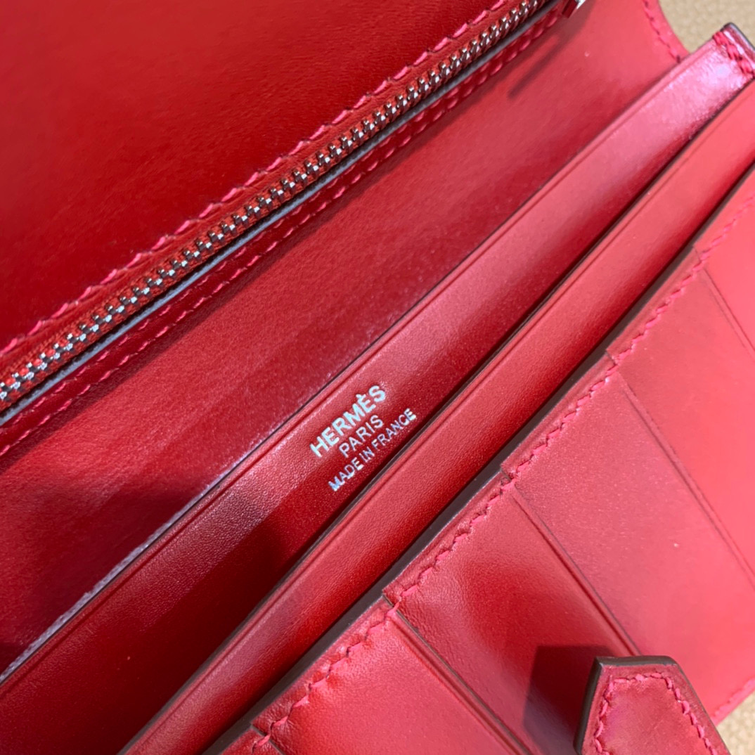 爱马仕 Hermes Bearn 西装夹 钱包 BOX皮  国旗红 银扣