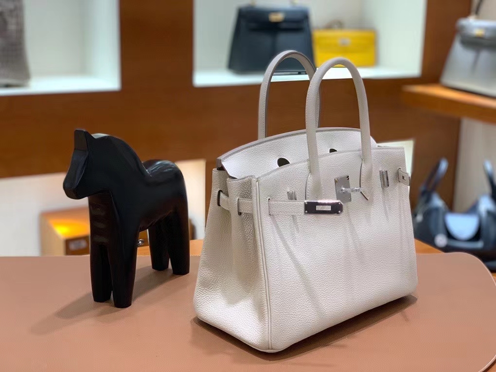Hermès（爱马仕）Birkin 铂金包 Togo 奶昔白 银扣 30cm