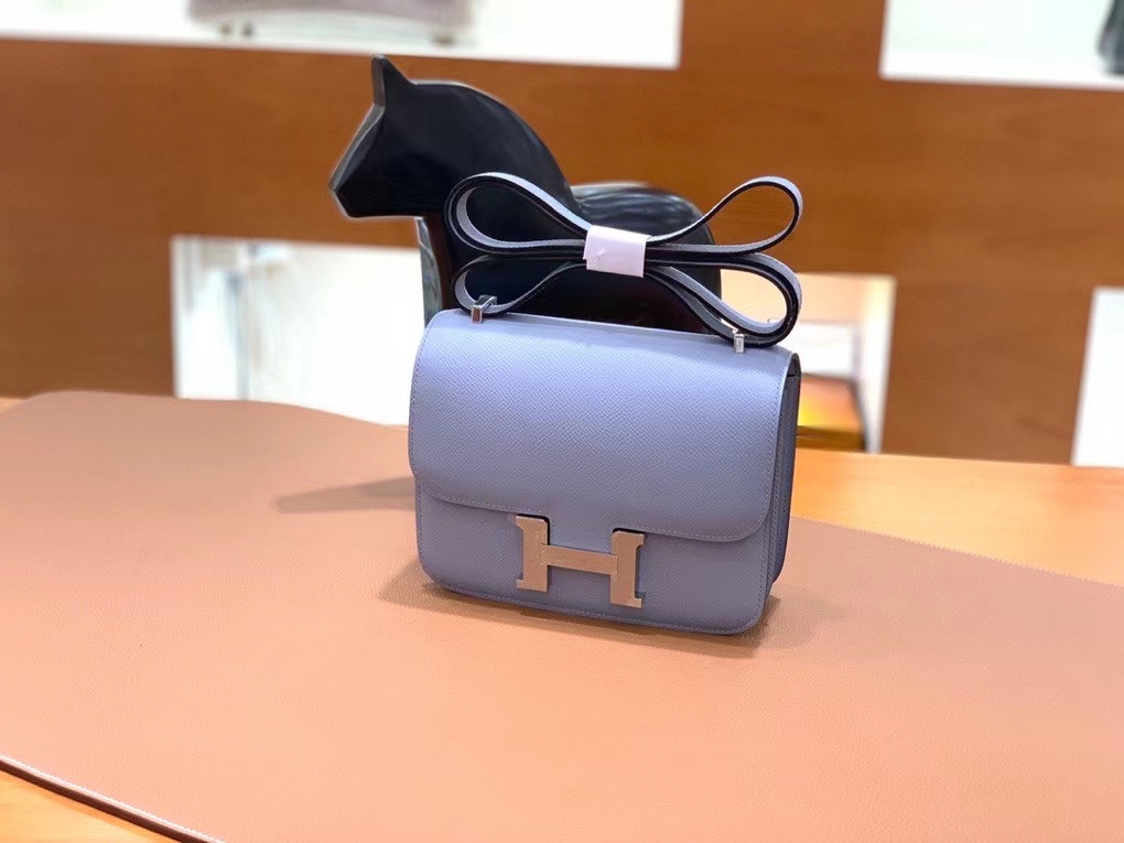 Hermès（爱马仕）Constance 空姐包 epsom 亚麻蓝 19cm 银扣 现货