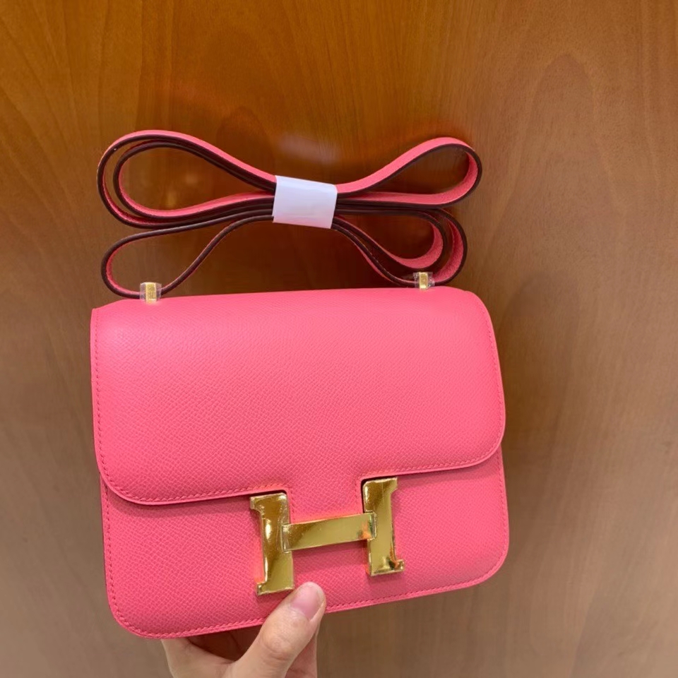 Hermès（爱马仕）Constance 空姐包 epsom 唇膏粉 金扣 19cm 现货