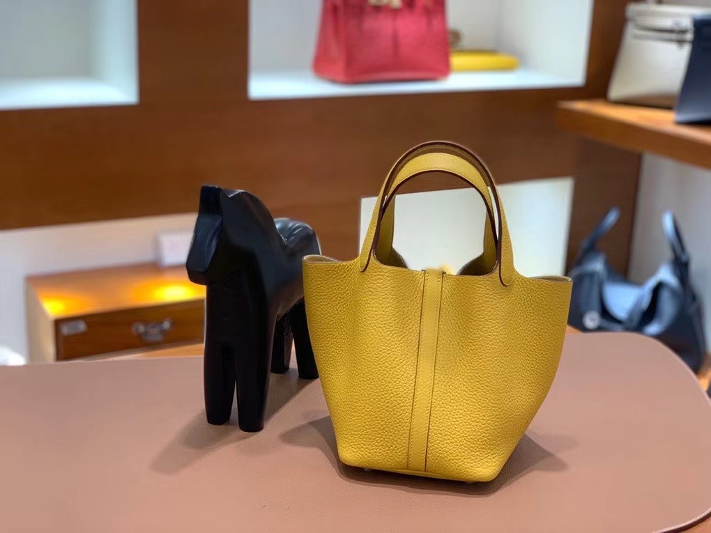 Hermès（爱马仕）Picotin 菜篮子 TC皮 琥珀黄 18cm 银扣