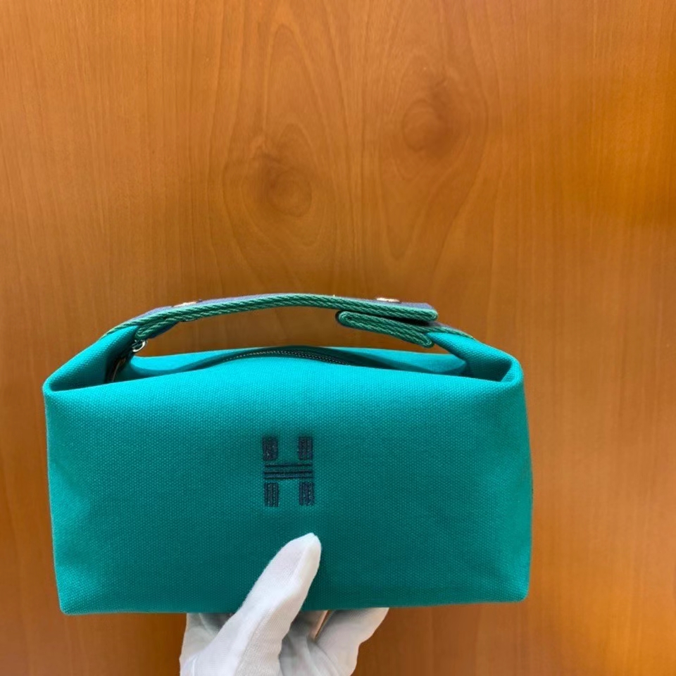 Hermès（爱马仕）饭盒包 孔雀绿 21cm 银扣