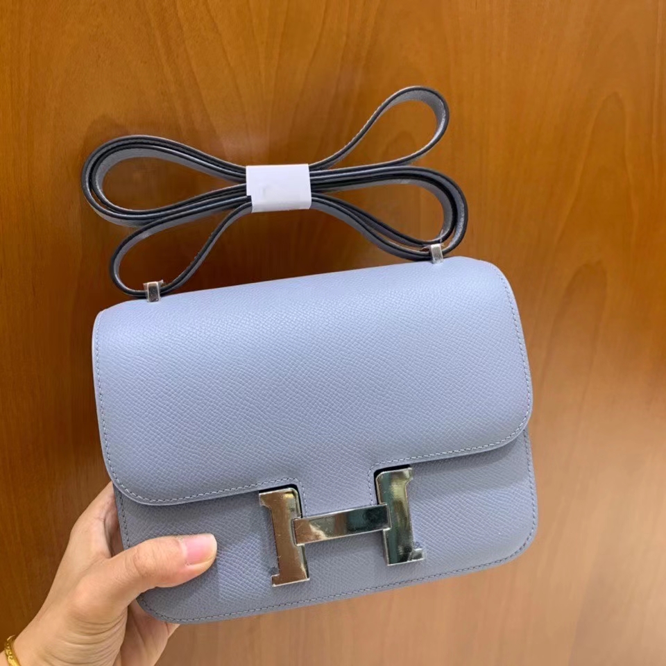 Hermès（爱马仕）Constance 空姐包 epsom 亚麻蓝 19cm 银扣 现货