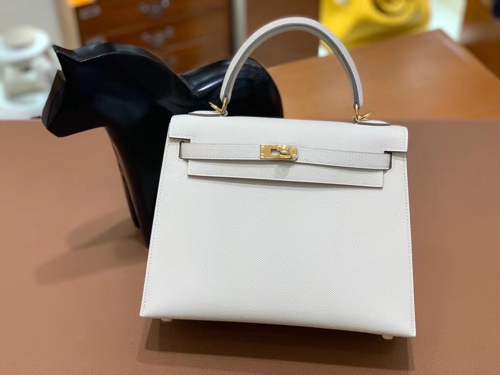 Hermès（爱马仕）Kelly 凯莉包 Epsom 奶昔白 金扣 25cm