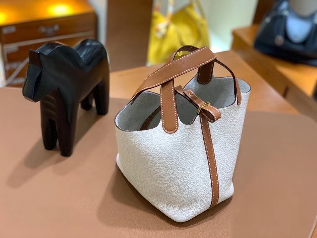 Hermès（爱马仕）Picotin 菜篮子 swift 拼 TC 金棕色 拼 奶昔白 18cm 金扣 现货