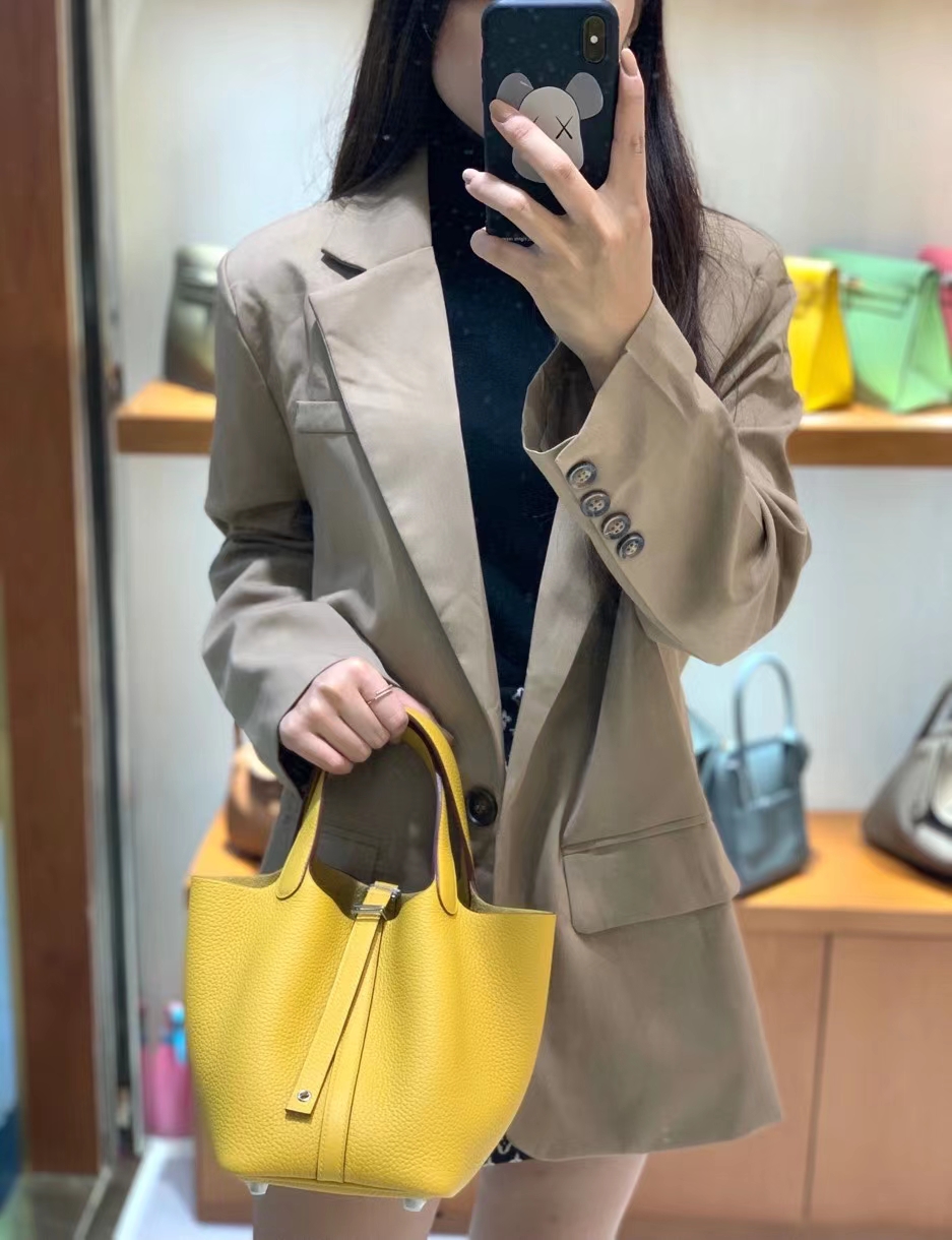 Hermès（爱马仕）Picotin 菜篮子 TC皮 琥珀黄 18cm 银扣