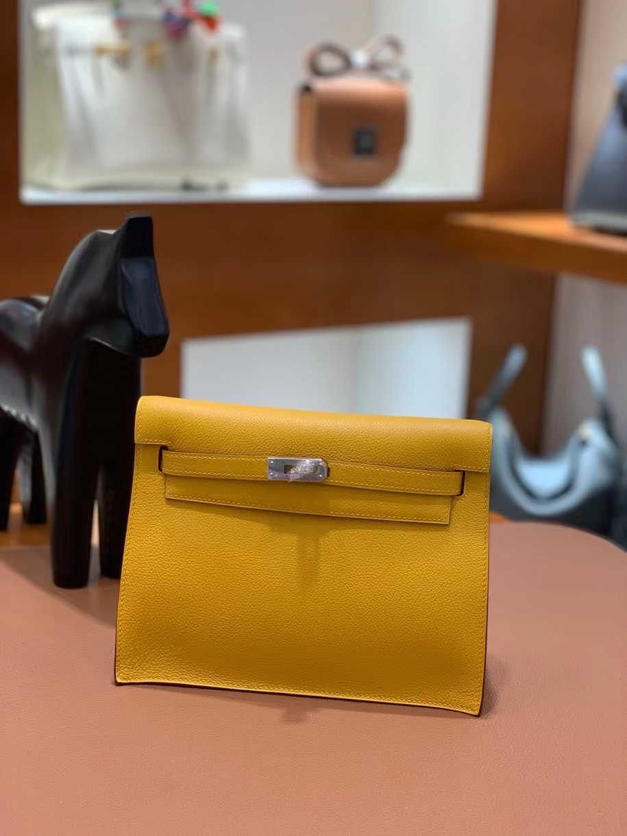 Hermès（爱马仕）Kelly danse evercolor 9D琥珀黄 22cm 银扣 现货