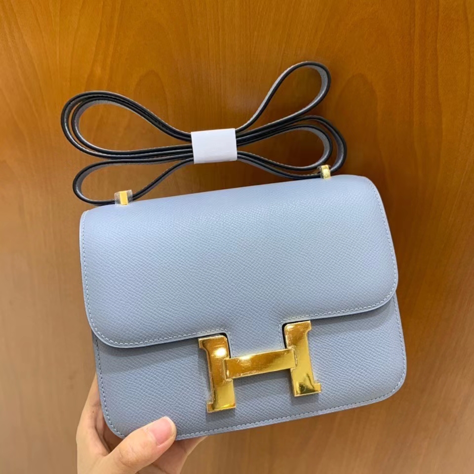 Hermès（爱马仕）Constance 空姐包 epsom 亚麻蓝 19cm 金扣 现货