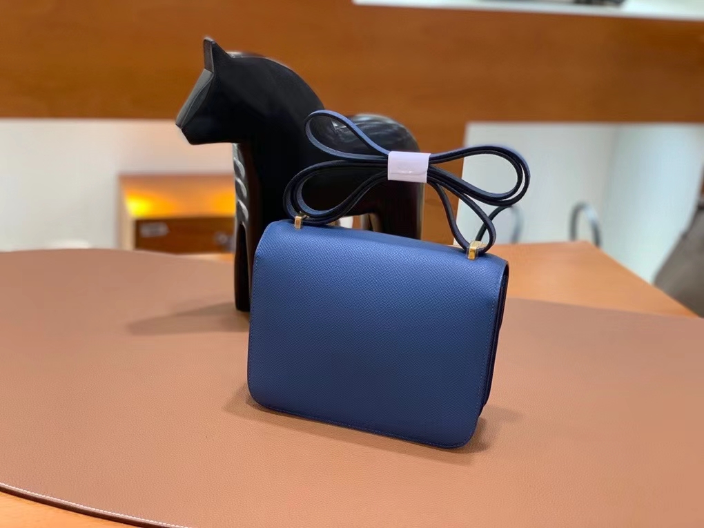 Hermès（爱马仕）Constance 空姐包 epsom 玛瑙蓝 19cm 金扣 现货